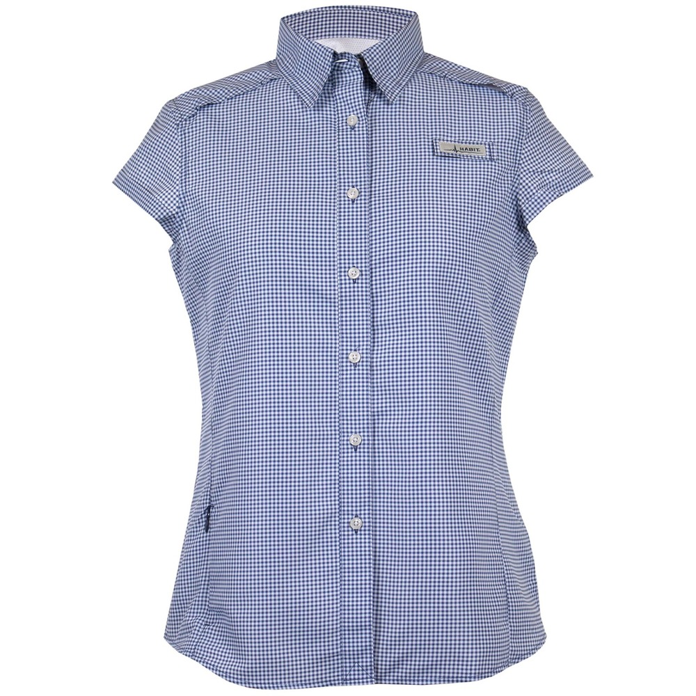 Habit Outdoors Womens S Blue Gingham Fishing Shirt UPF 40+ Ventilated Gorpcore